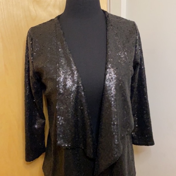 Design History Black Sequins Open Front Jacket Size Small 4/4 Sleeves - Picture 4 of 11